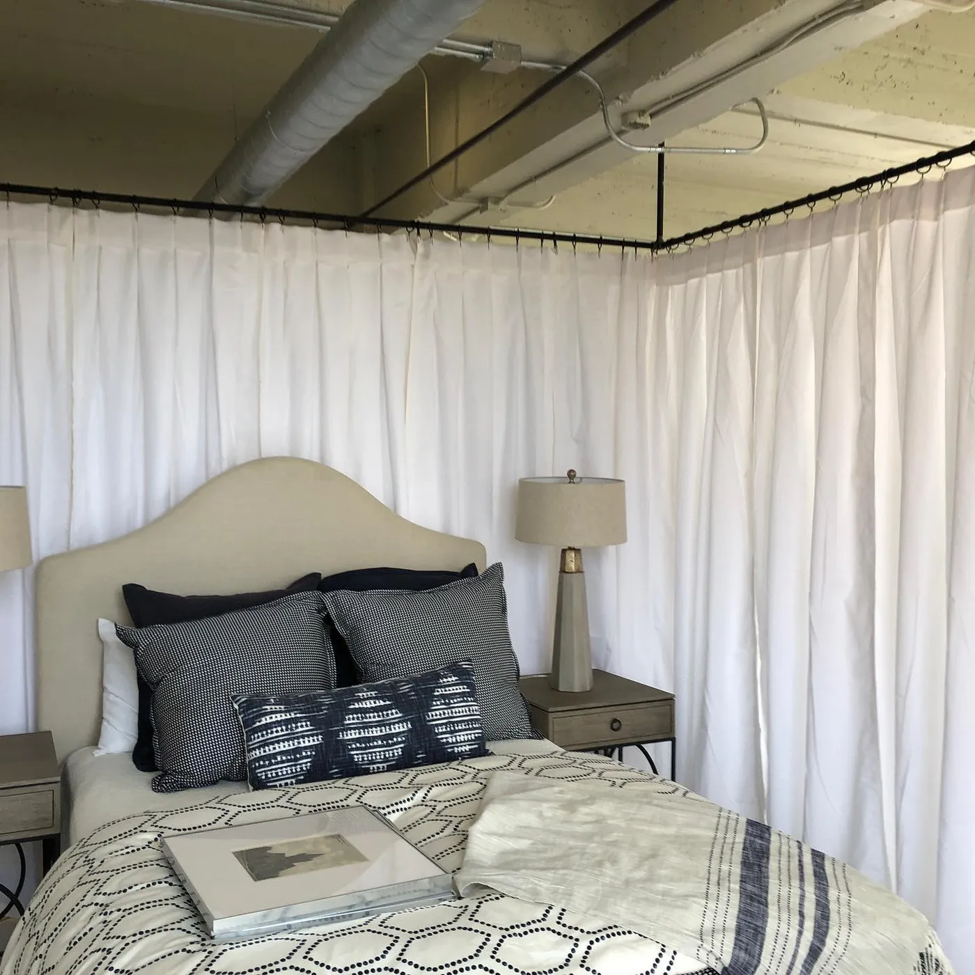 Custom canopy bed drapery installation